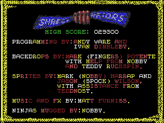 Shadow Warriors title screen for Commodore 64